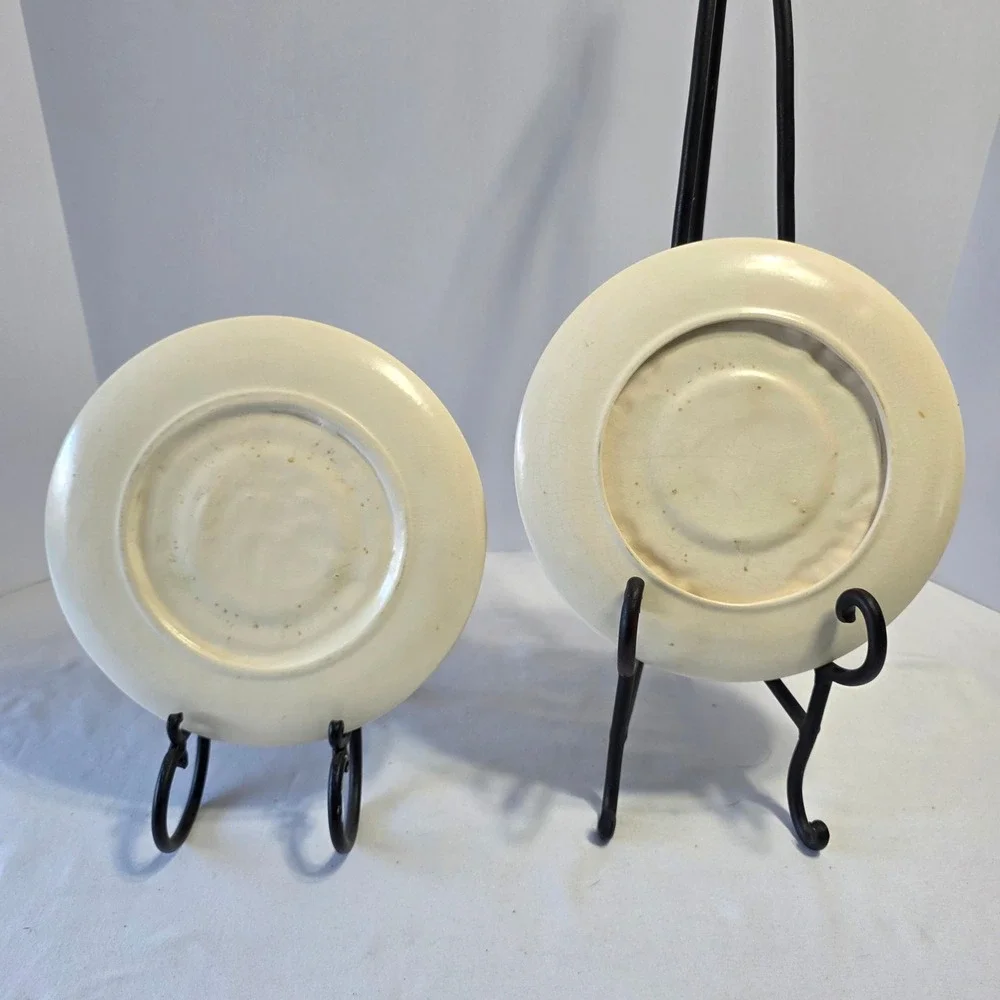 Vintage Hand Painted‎ Stoneware Plates Set Of 2 Mushroom Motif 8